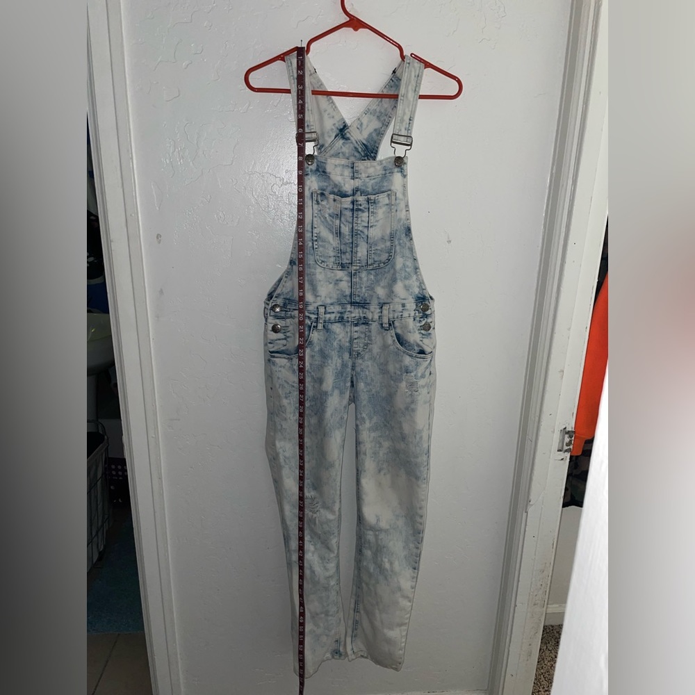 Bleached looking overalls. Coveralls. Bibs. Romper. White and blue. Rue 21 - Picture 3 of 11